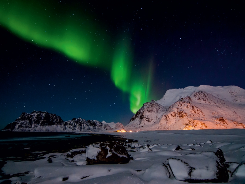 Polarlicht bei Utakleiv auf den Lofoten