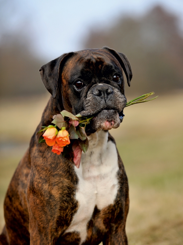 Boxer mit Blumen