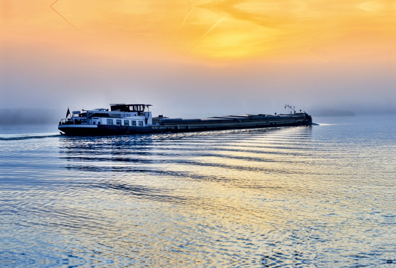 Binnenschiff auf der Elbe in Kirchwerder, Vier- und Marschlande, Hamburg