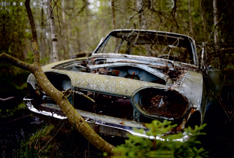 Ein Motiv aus dem Kalender BILKYRKOGÅRDEN Der Autofriedhof im Kyrkö Mosse