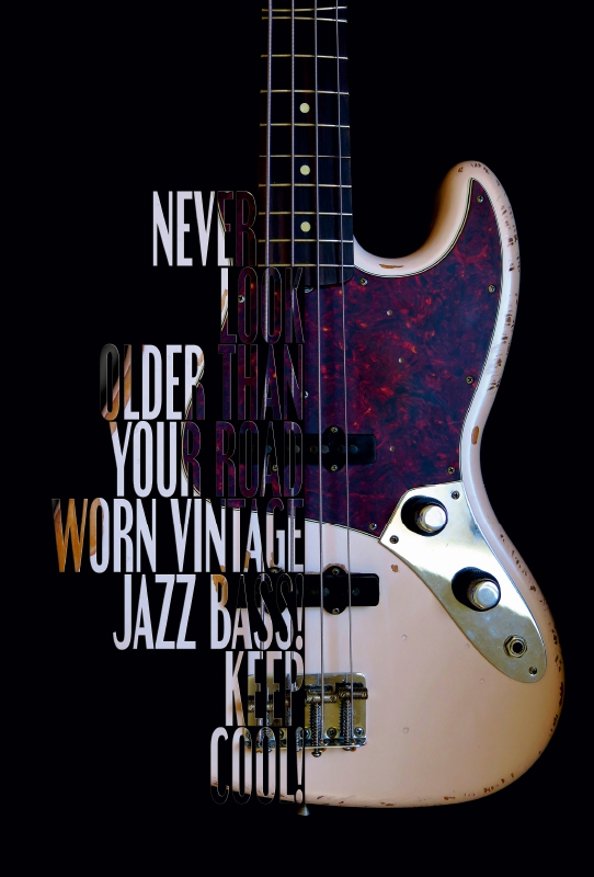 Jazz Bass, Road Worn mit Gitarrenspruch