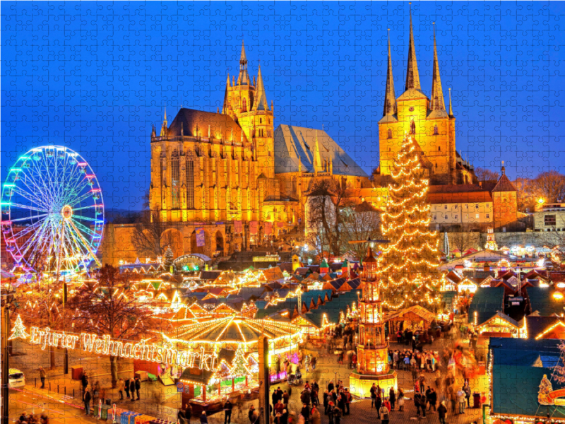 Weihnachtsmarkt auf dem Domplatze, Abenddämmerung, Erfurt, Thüringen, Deutsc