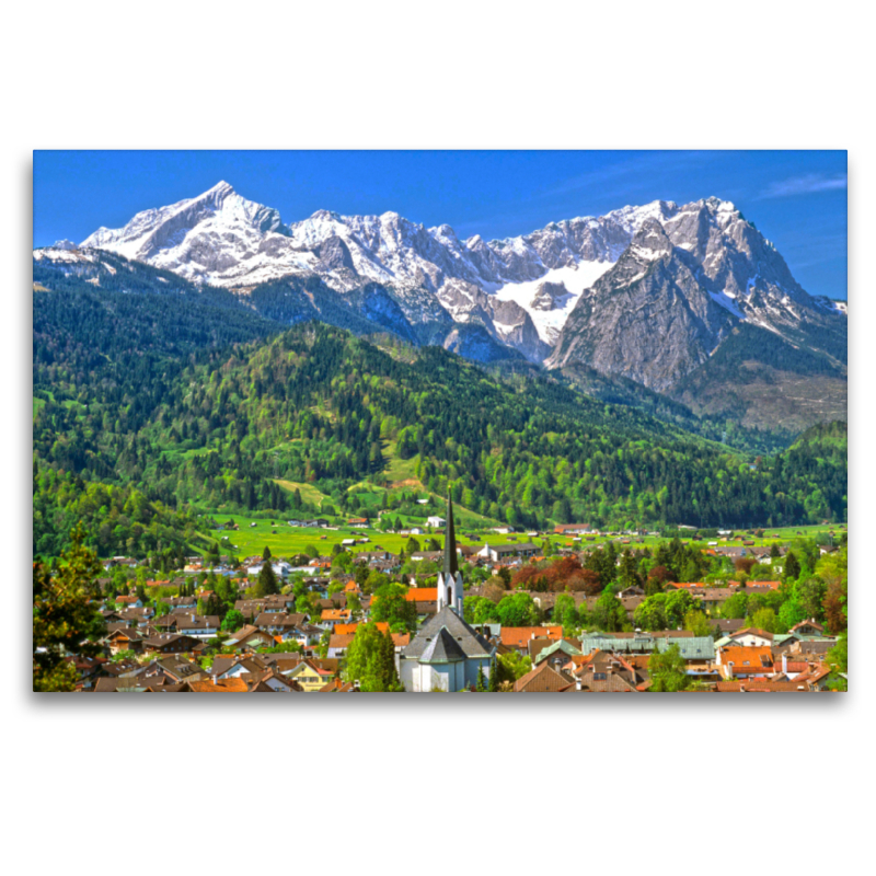 Blick auf Partenkirchen mit Pfarrkirche Maria-Himmelfahrt und Wettersteingebirge