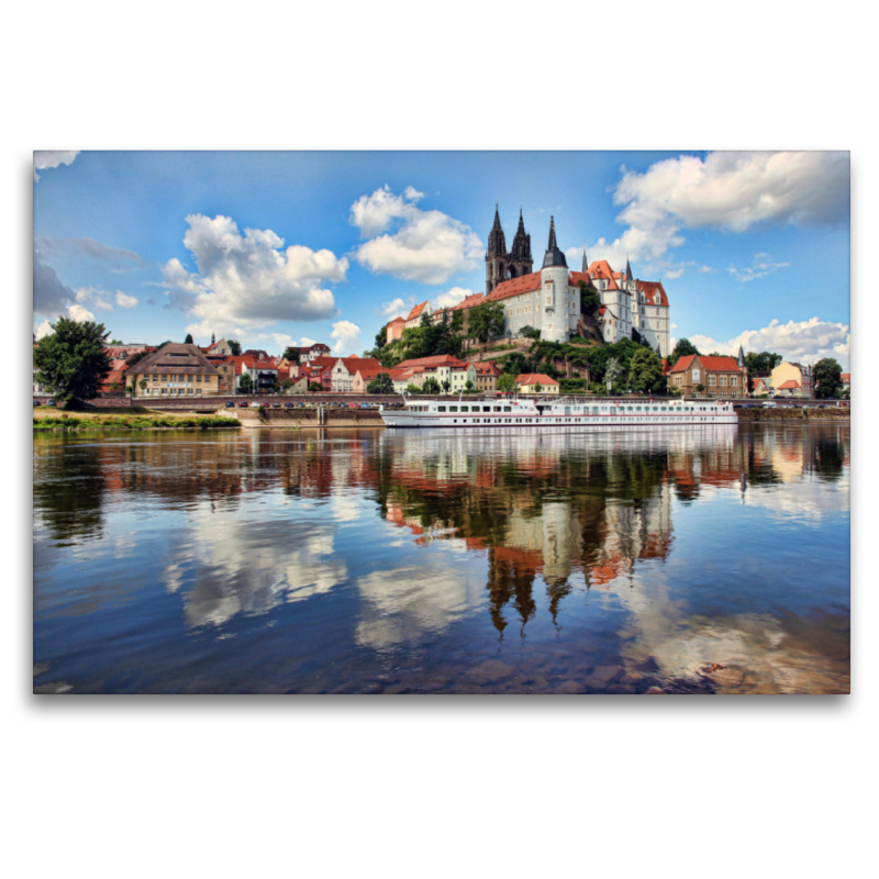 Meißen, Albrechtsburg und Dom spiegelt sich in der Elbe, Sachsen