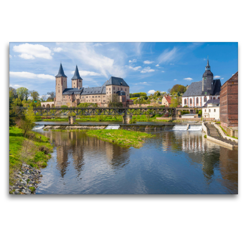 Schloss Rochlitz mit Fluss Zwickauer MuldeMühle, Rochlitz, Sachsen, De