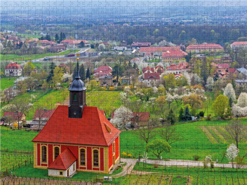 Blick über die Weinbergkirche Pillnitz ins Elbtal