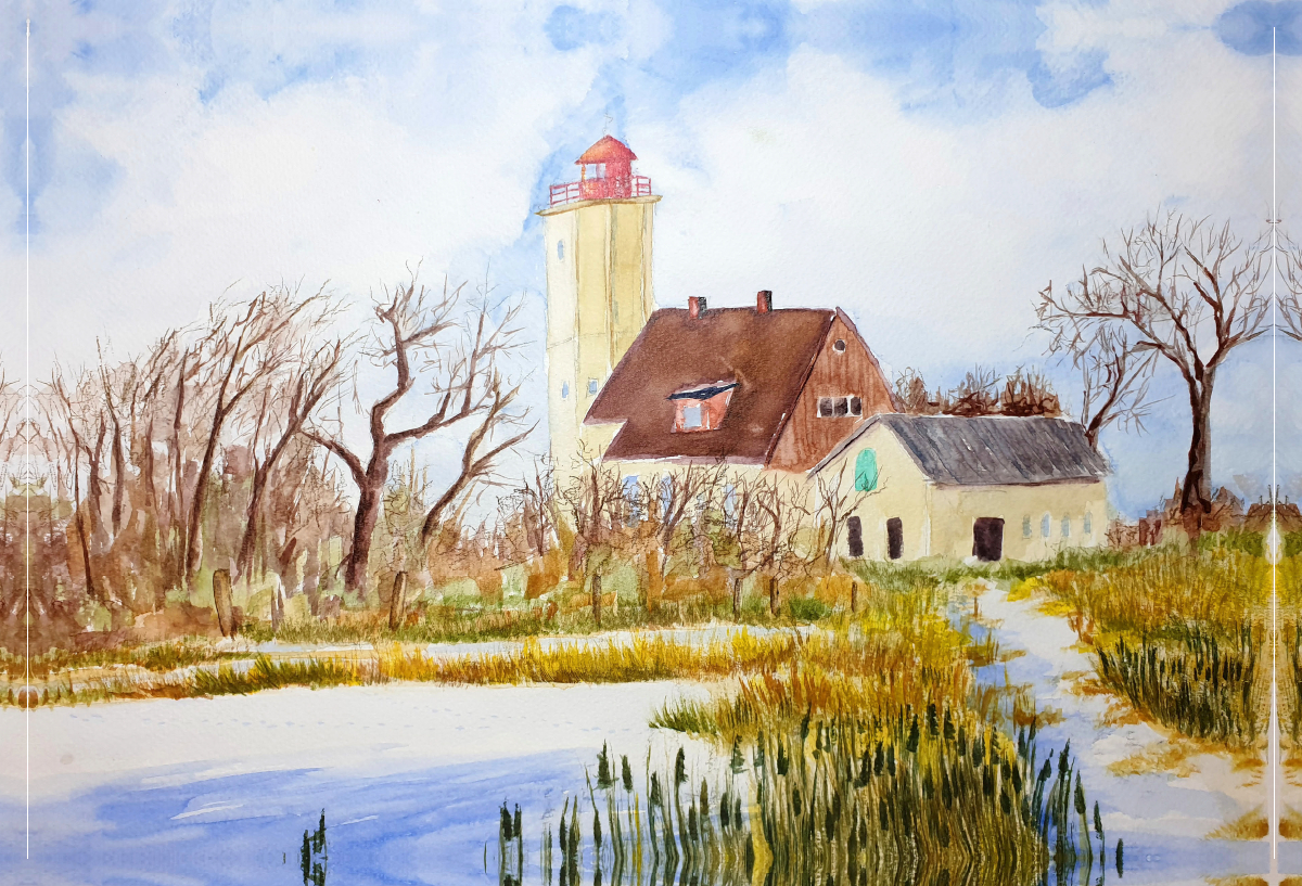 Leuchtturm Westermarkelsdorf auf Fehmarn - Aquarell