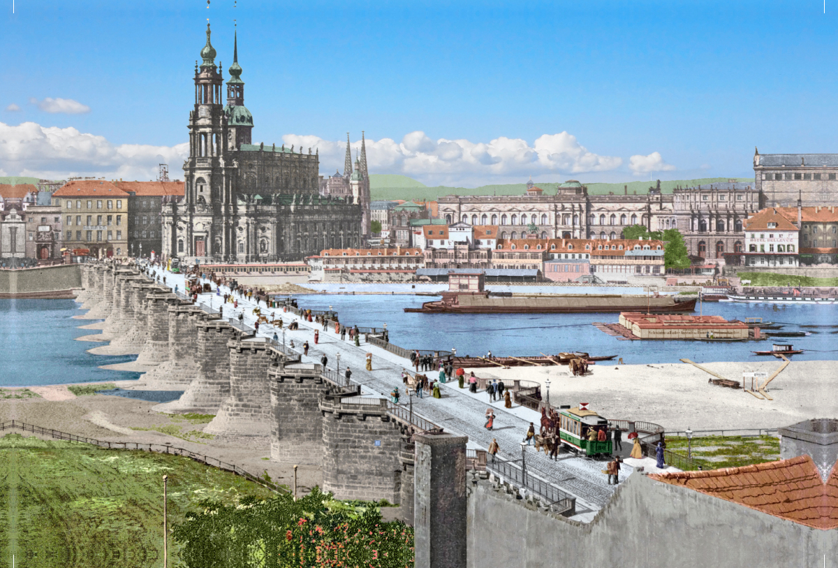 Dresden - Augustusbrücke und Altstadt 1898