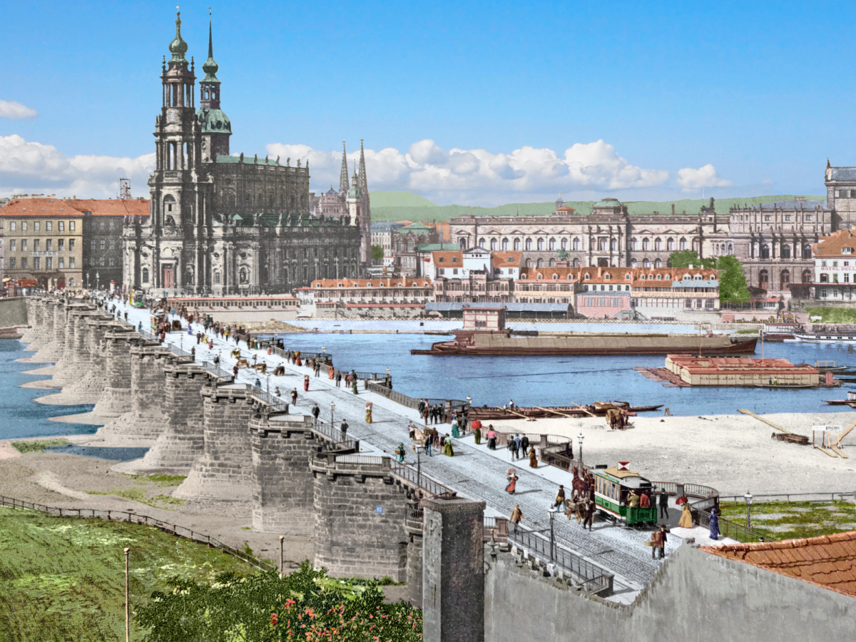 Dresden - Augustusbrücke und Altstadt 1898