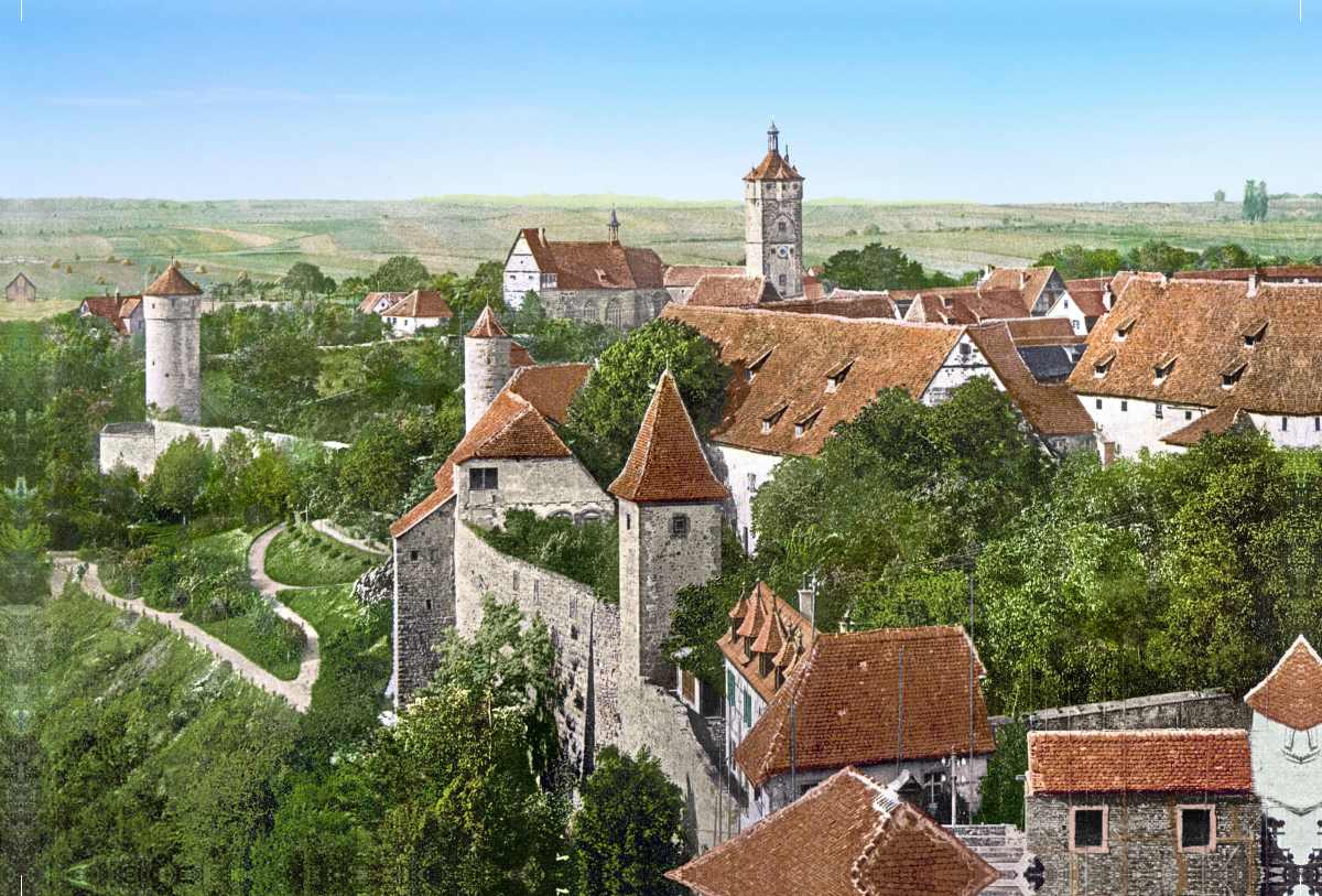 Rothenburg ob der Tauber - Partie an der Stadtmauer um 1900