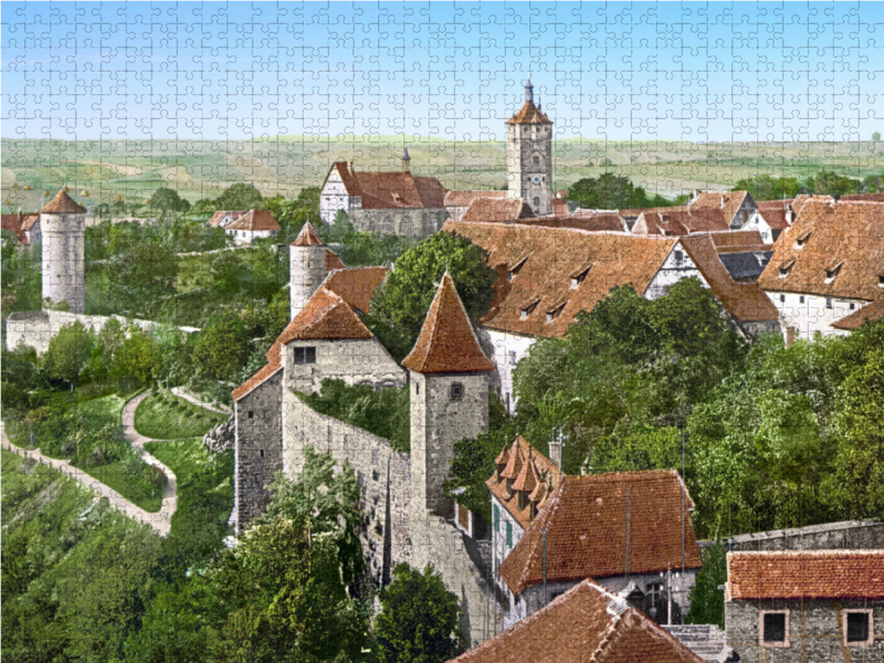 Rothenburg ob der Tauber - Partie an der Stadtmauer um 1900