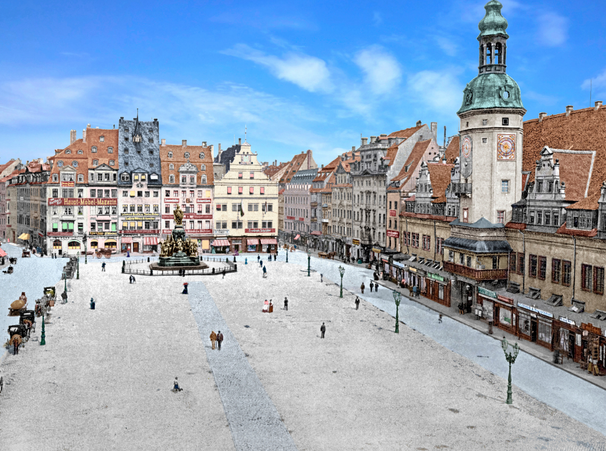 Leipzig - Marktplatz mit Rathaus um 1900