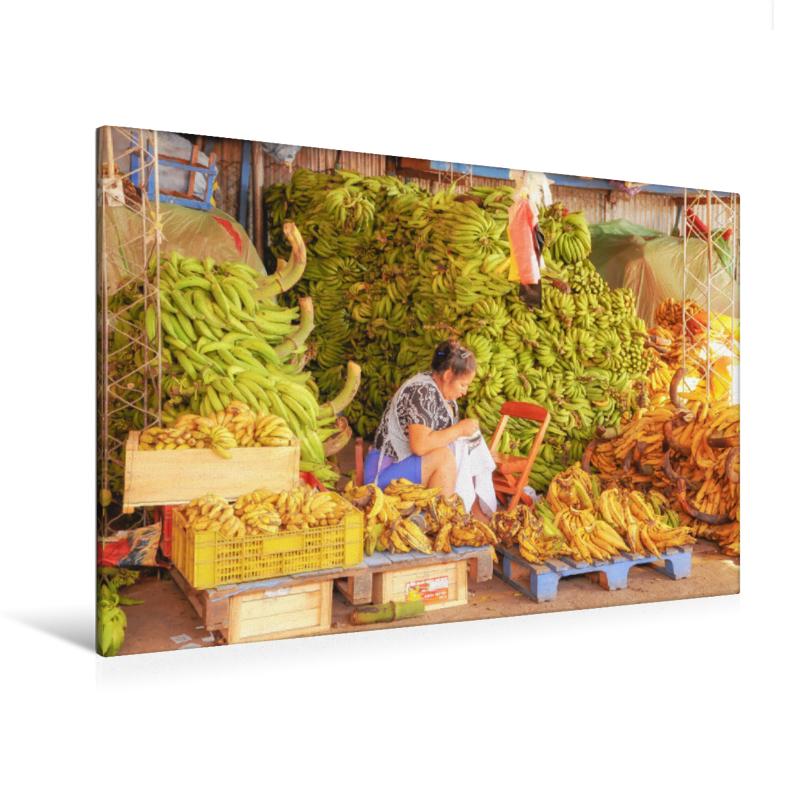 Sticken Am Bananenstand Ein Zeitvertreib Auf Dem Markt Banane Mit Dulce De Leche Als Dip Ein Traumdessert In Sudamrika Bolivien Premium Textil Leinwand Bild Auf Keilrahmen Calvendo
