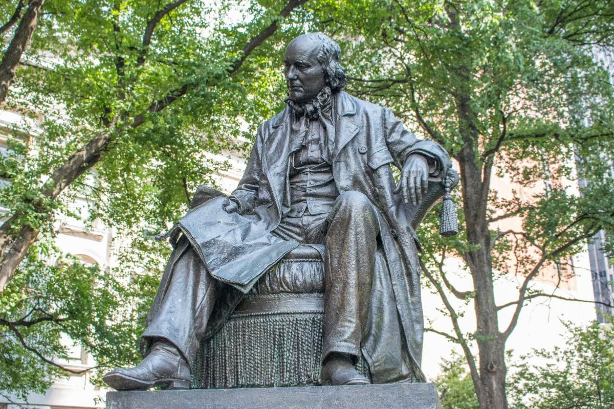 Statue of Horace Greeley at City Hall Park Manhattan