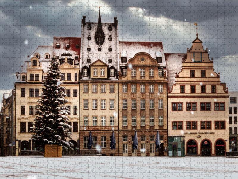 Marktplatz Leipzig bei Schnee.