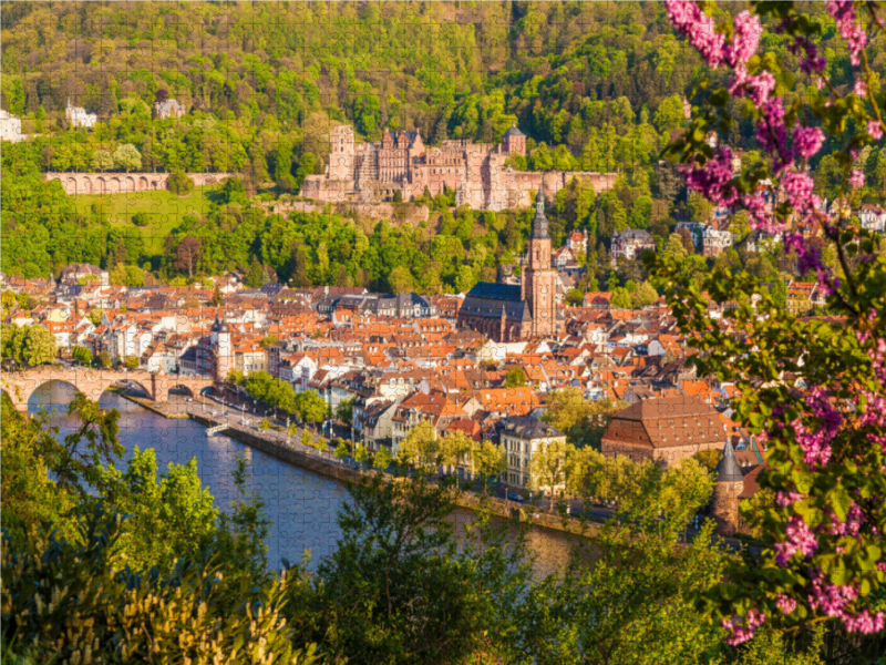 Die Altstadt und das Schloss in Heidelberg im Frühling