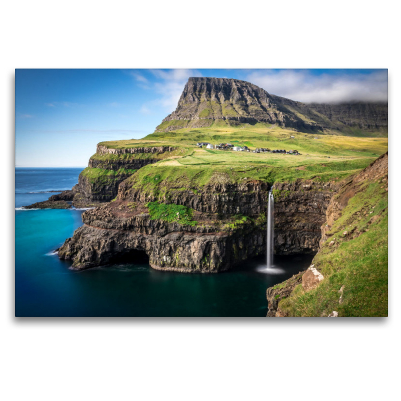 Panoramablick Mulafossur Wasserfall Färöer Inseln