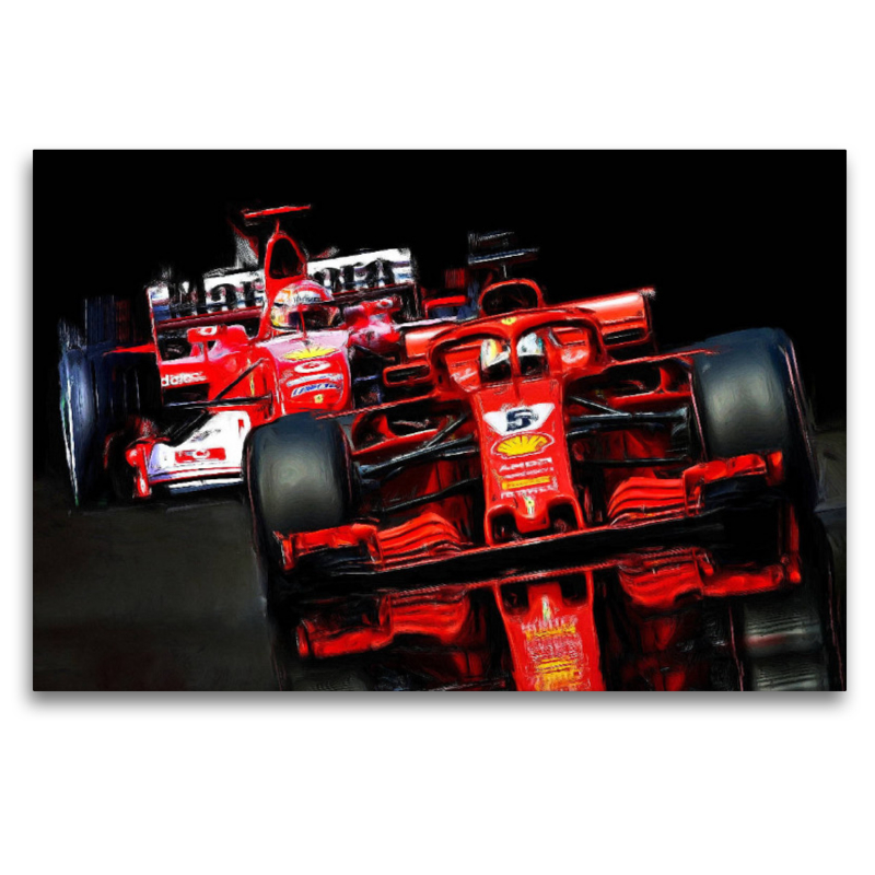 Bildmontage: Sebastian Vettel in roten Italiener anno 2018, Michael Schumacher im 2005er Monoposto.