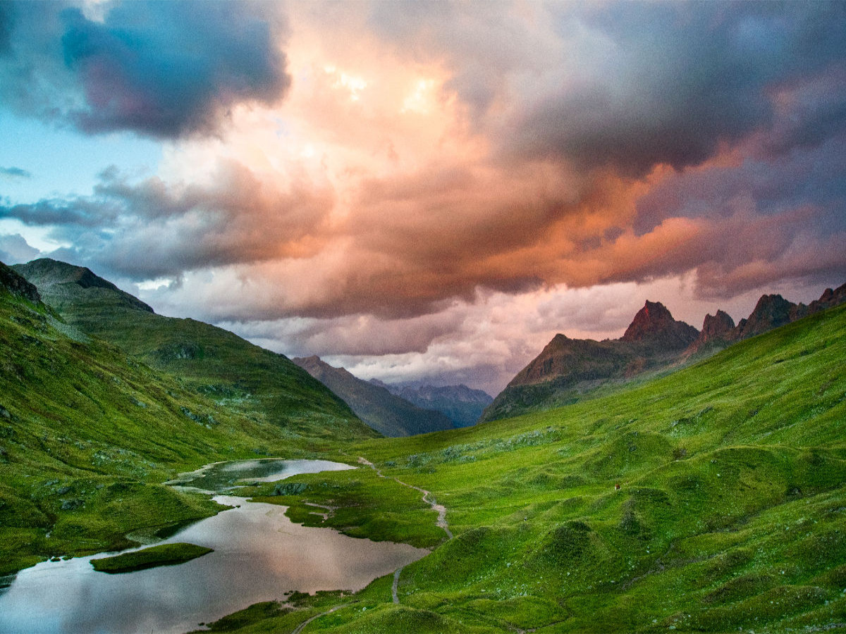 Alpenglühen über den Scheidseen