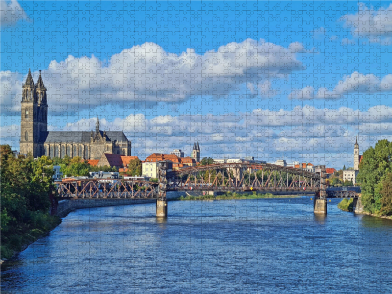 Blick auf den Dom und Elbe in MAgdeburg