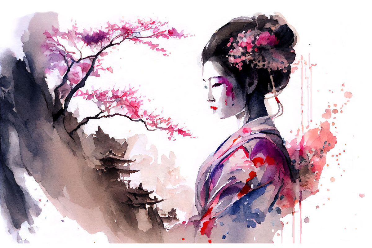 Ein Motiv aus dem Kalender Geisha Aquarelle - Japanische Kulturdamen, Landschaft und Sakura