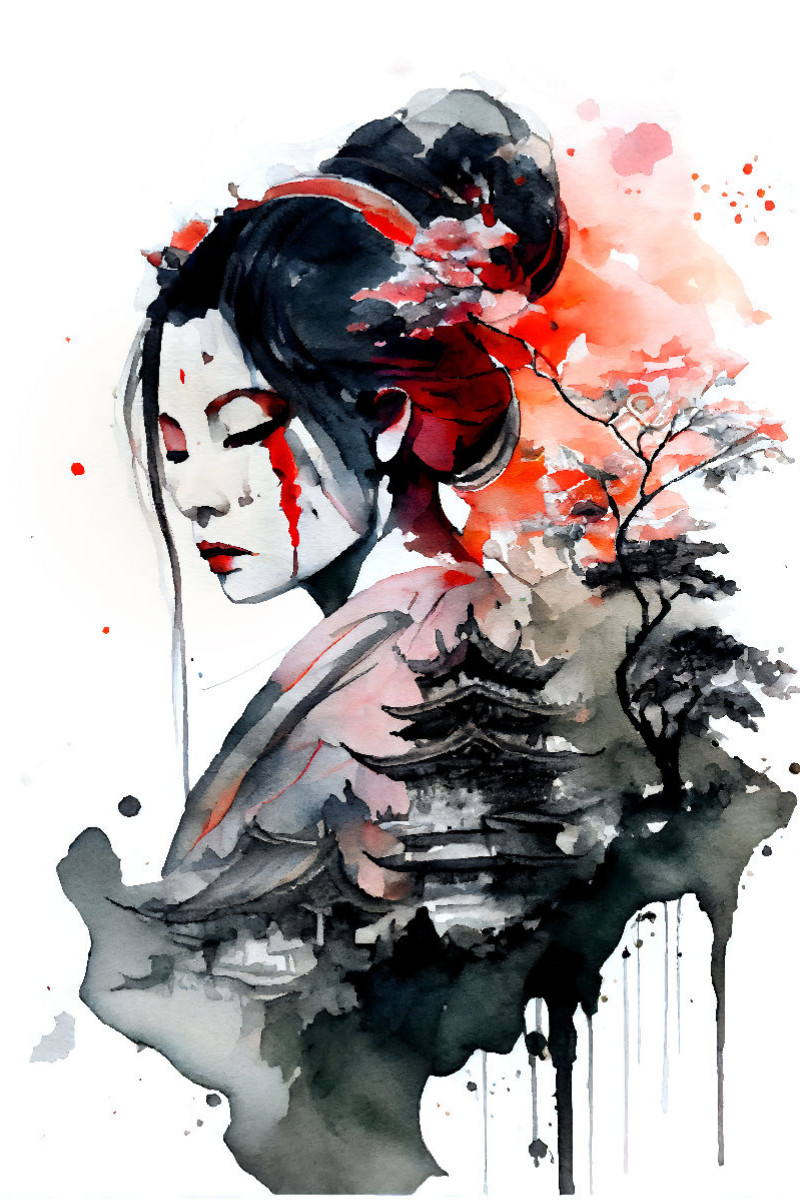 Geisha mit Tempel