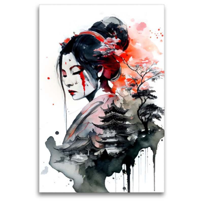 Geisha mit Tempel