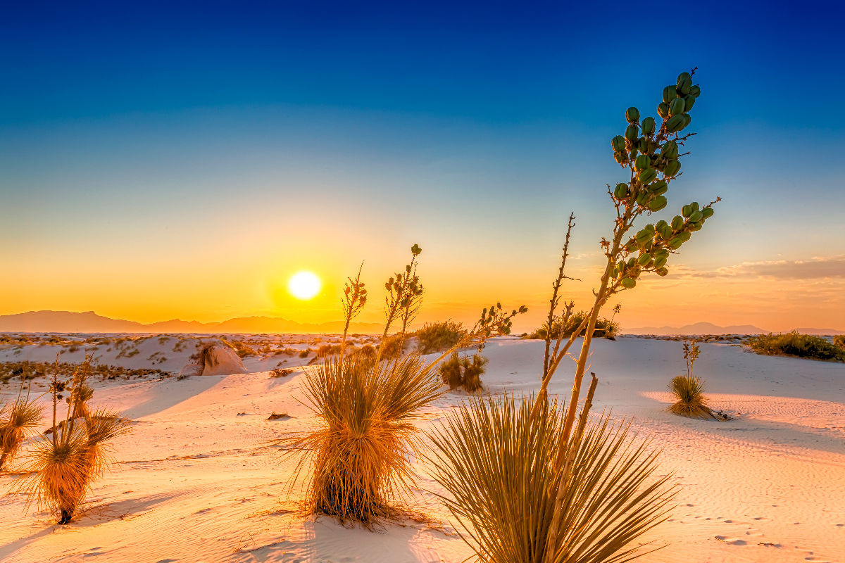 Sonnenuntergang über dem White Sands National Monument