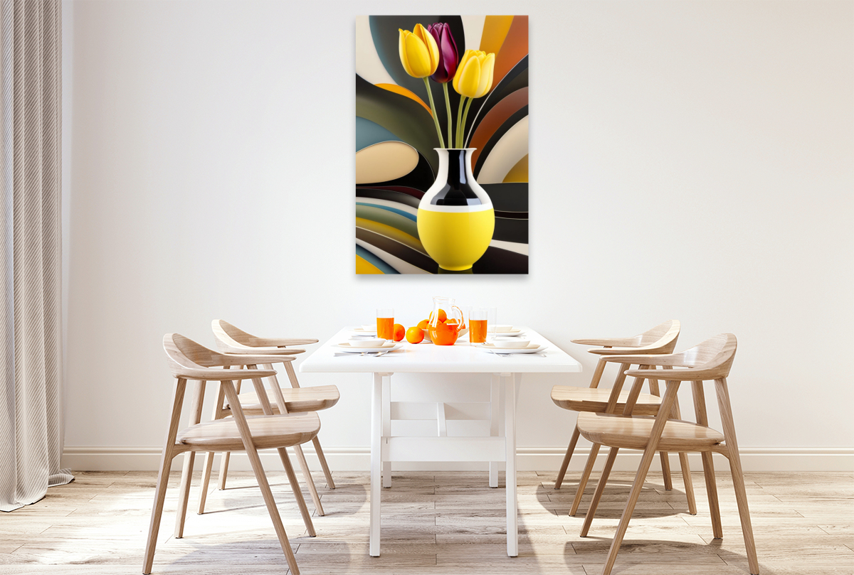 Bunte Tulpen in einer stylischen Vase, erstellt mit KI