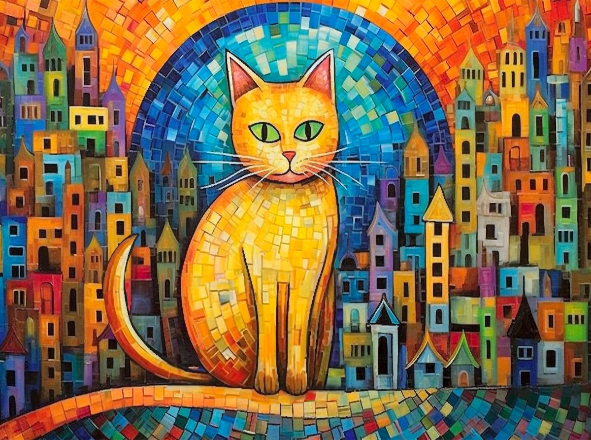 Katze Im Stil von Friedensreich Hundertwasser