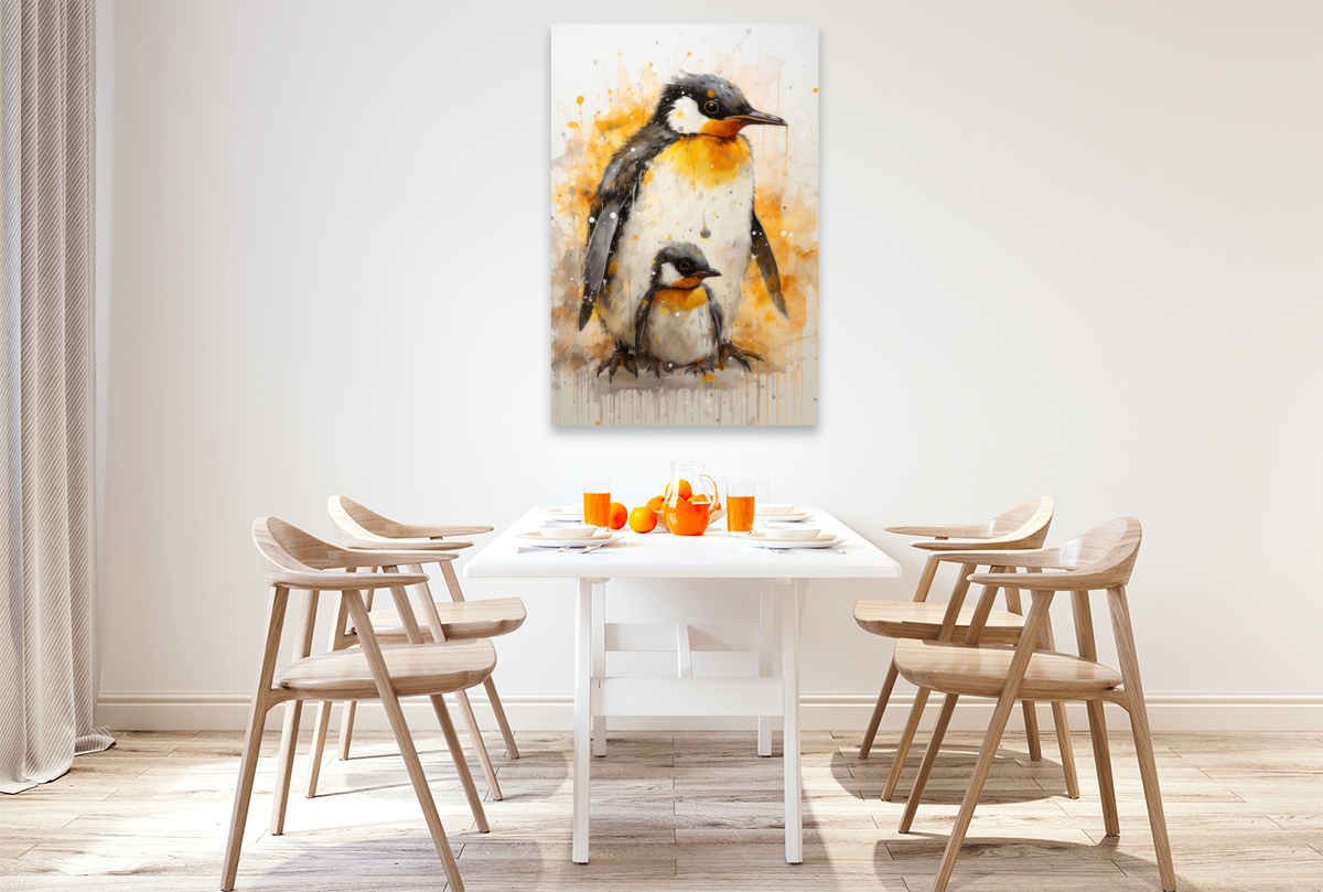 Niedliche Pinguinfamilie in Acrylfarbe