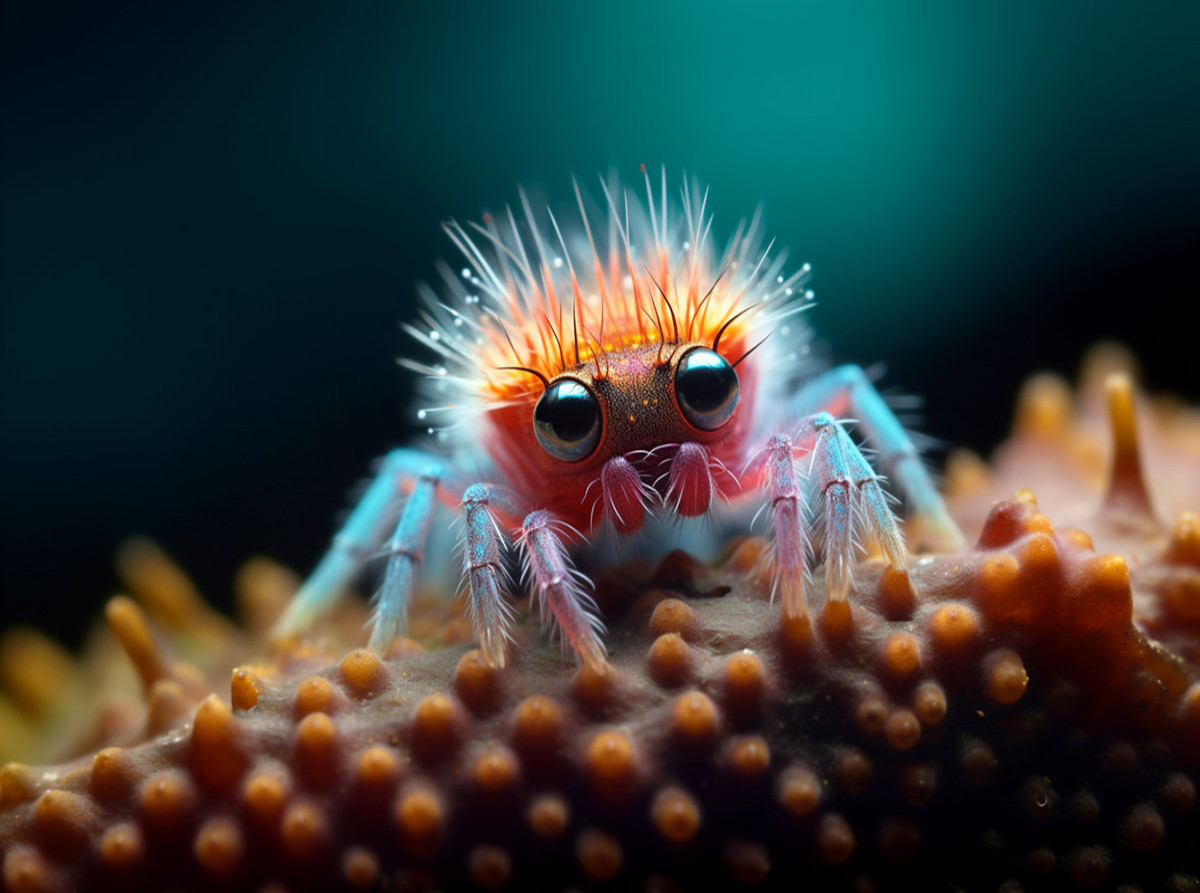 Spinne mit langen Wimpern - Lustige Mikroorganismen