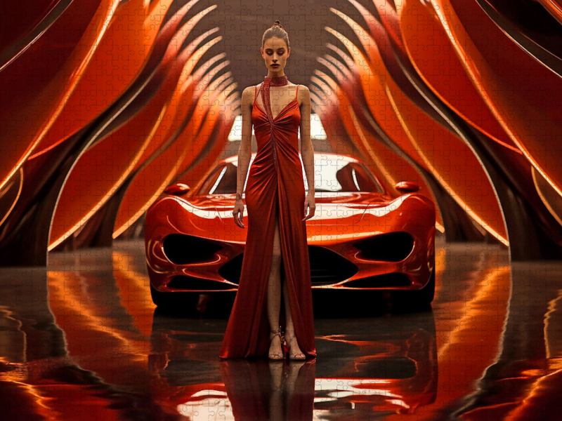 Modernes Concept Design Auto in Rot mit junger Frau