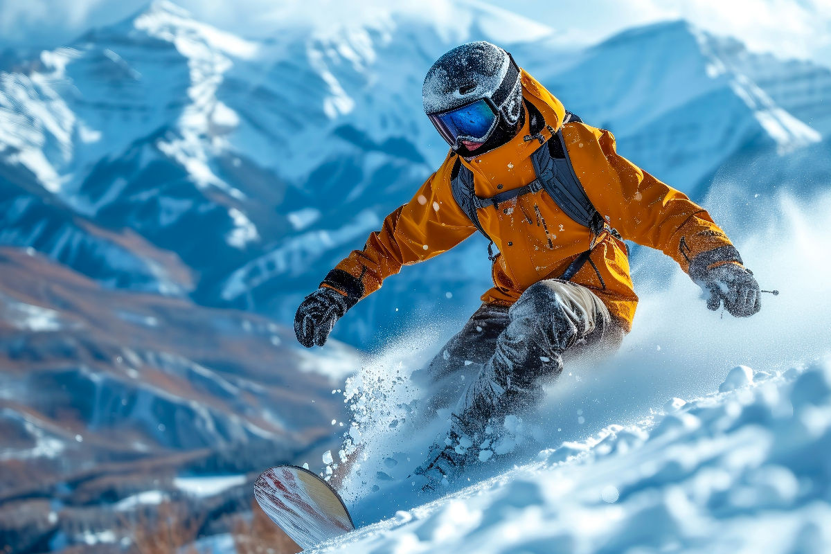 Snowboarden, traumhafte Abfahrt