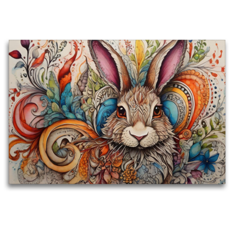 Hase, zentangle, farbenfroh, bunt, Tier, Haustier, Fantasie, Kinderzimmer, Kinder, Deko,