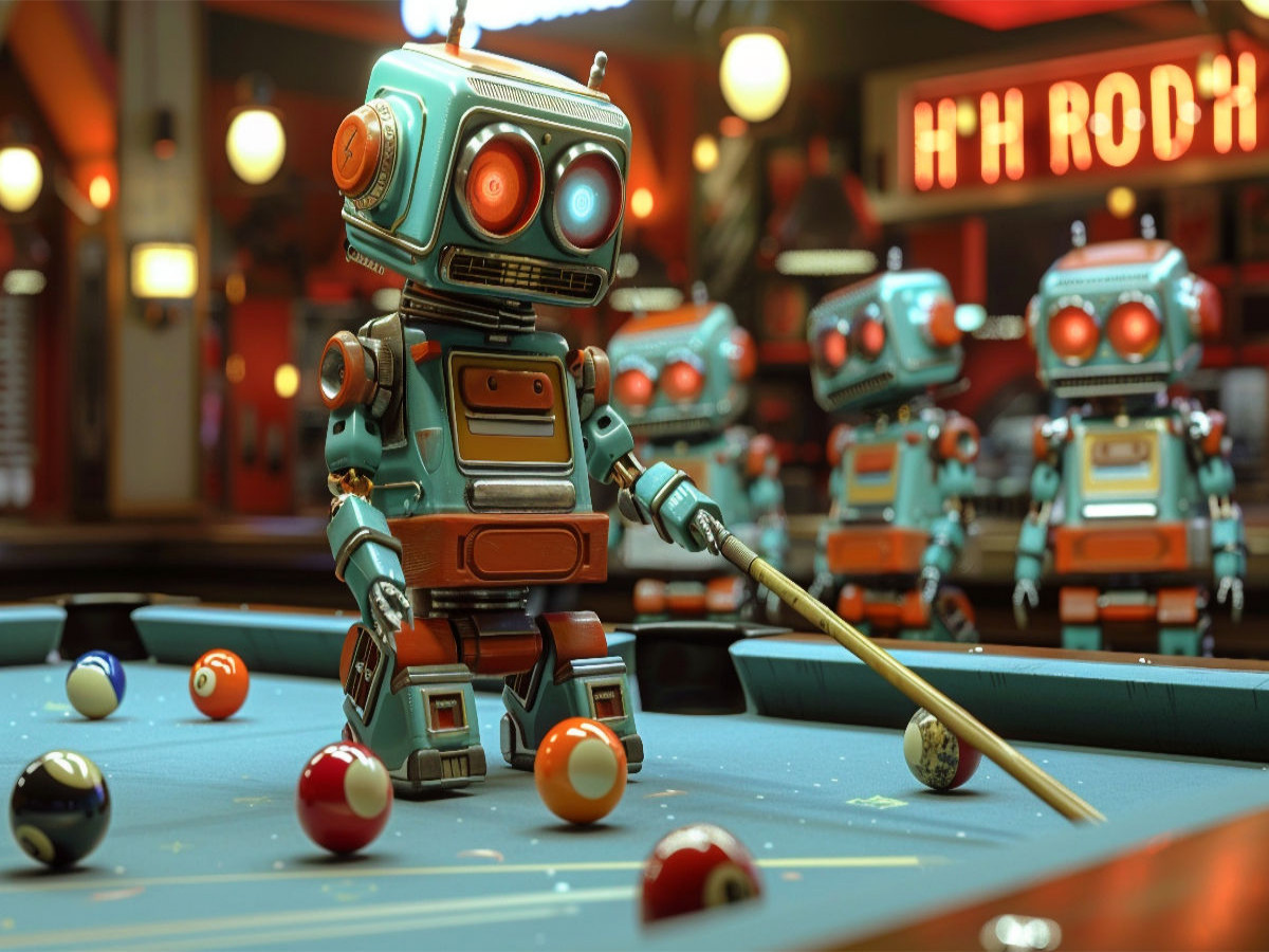 Seltsame Spiele spielen die Menschen - Roboter Billard