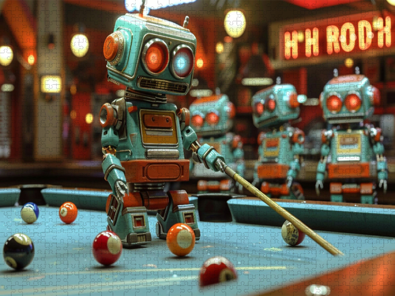 Seltsame Spiele spielen die Menschen - Roboter Billard