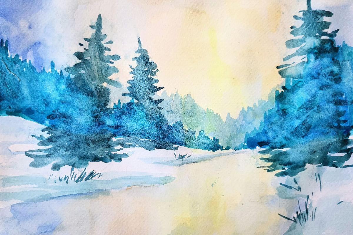 Aquarell - Winterwald