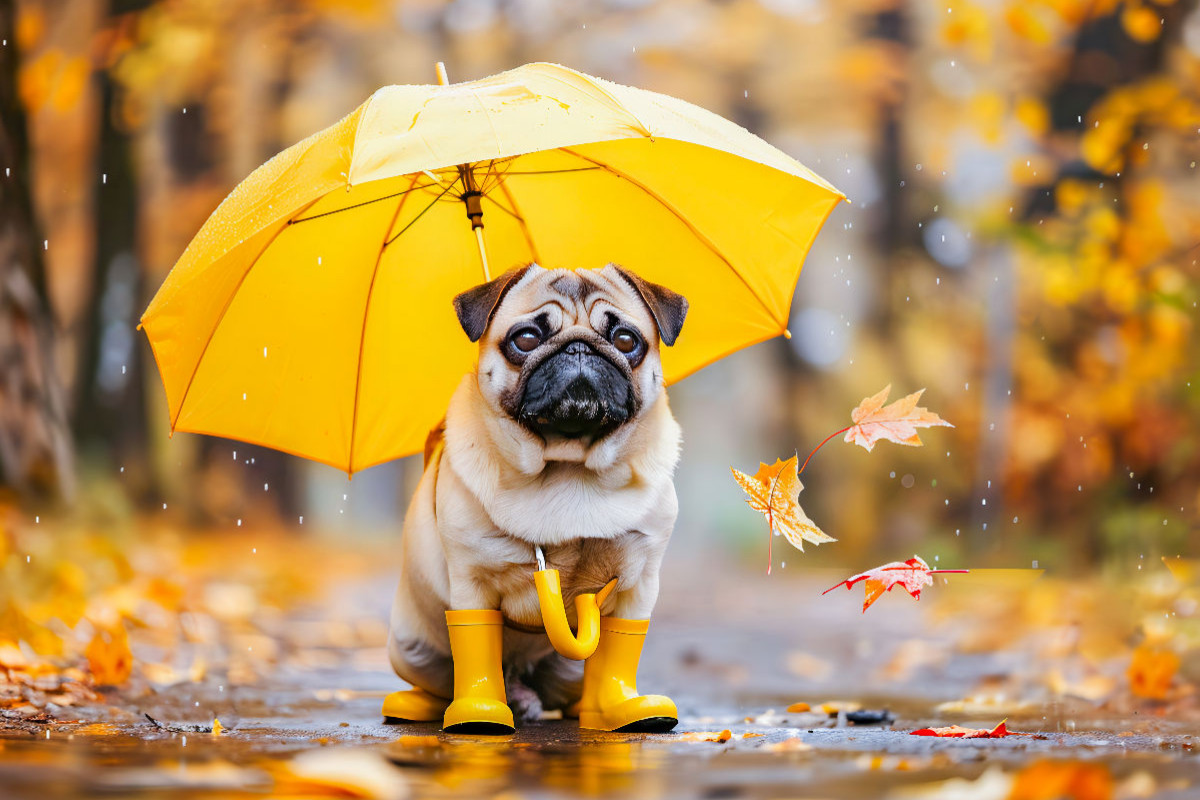 Mops im Herbstwald Es ist immer Mops-Wetter