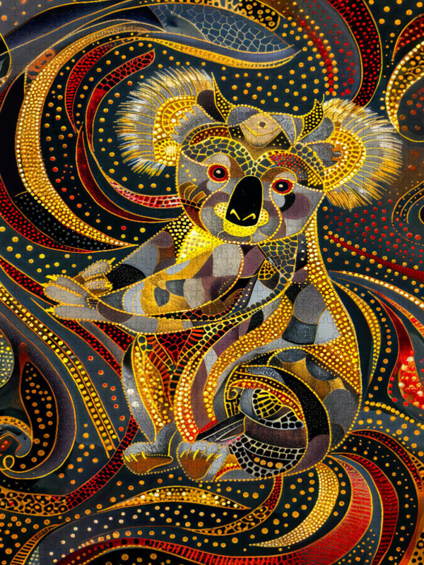 Koala im Stile der Aborigine-Kunst