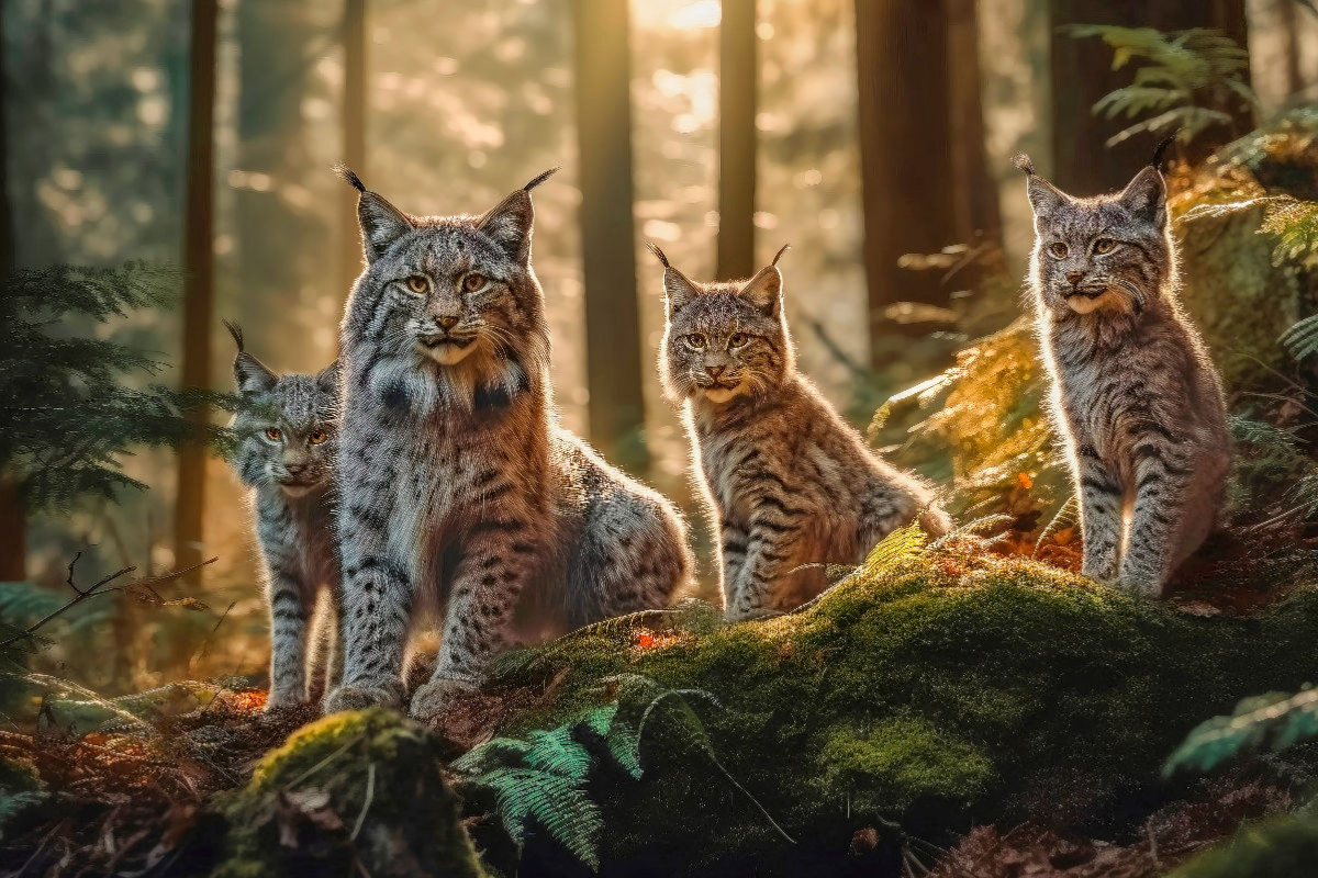 Luchs, Katze mit ihrer Familie