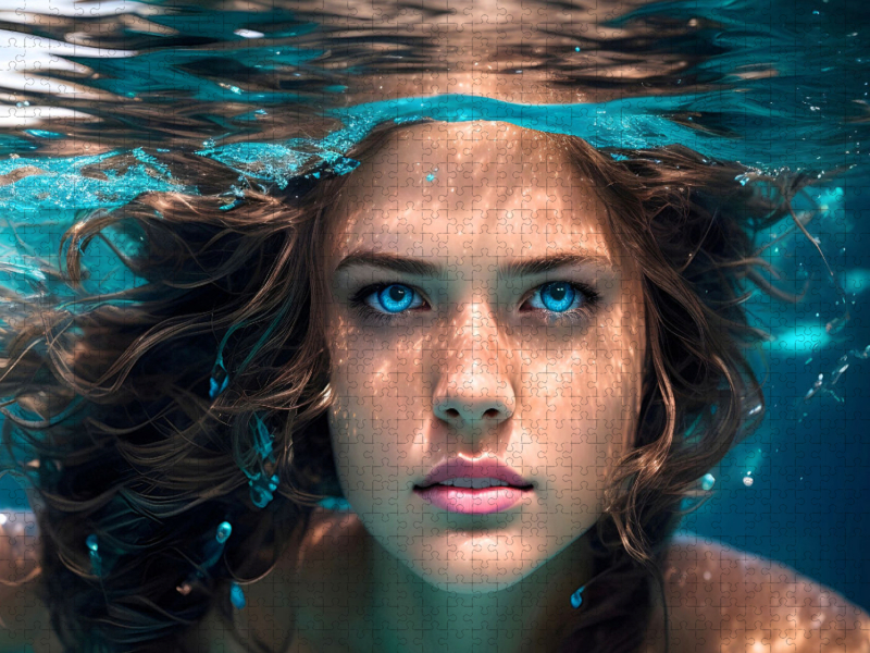 Nixe mit stahlblauen Augen unter Wasser