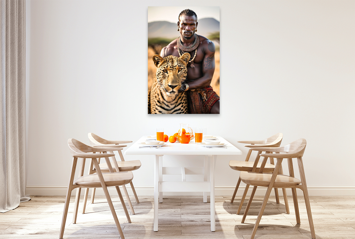 Massai mit sanftem Leoparden