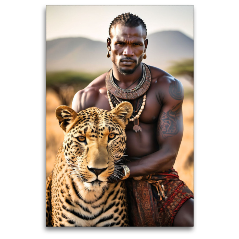 Massai mit sanftem Leoparden