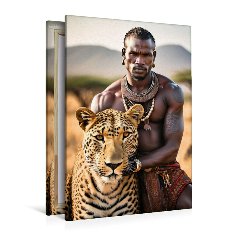 Massai mit sanftem Leoparden