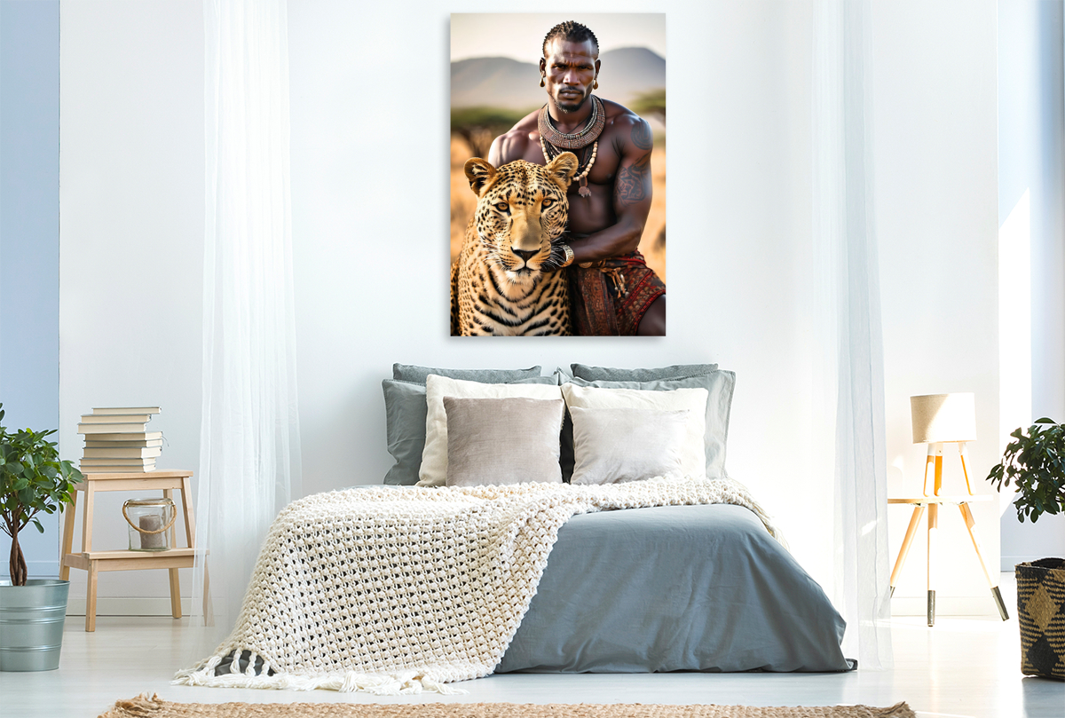 Massai mit sanftem Leoparden