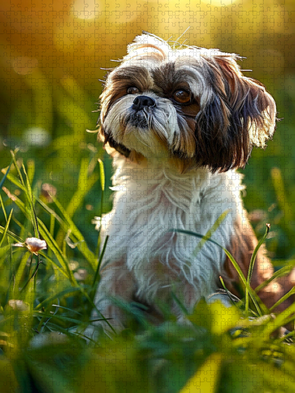 Shih Tzu, soll ich mich im Gras verstecken