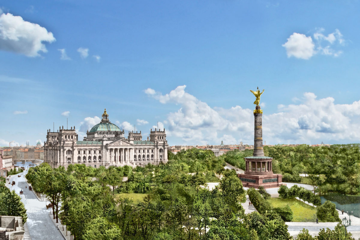 Berlin - Reichstagsgebäude und Siegessäule 1895-1900