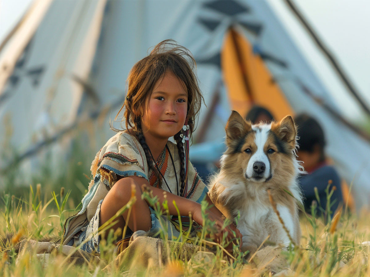 Spielgefährten - Indianisches Kind und Hund