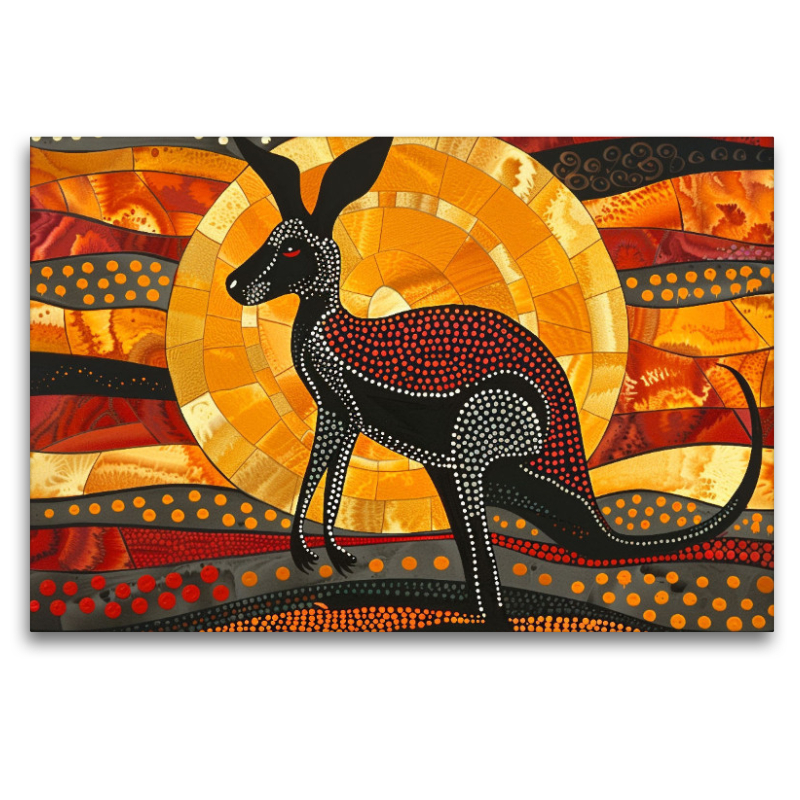 Känguru im Sonnenuntergang - im Stil der Kunst der Aborigines